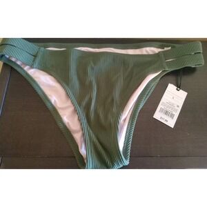 NWT Womens L Shade & Shore Strappy Low Coverage Cheeky Bikini Bottom  Army Green